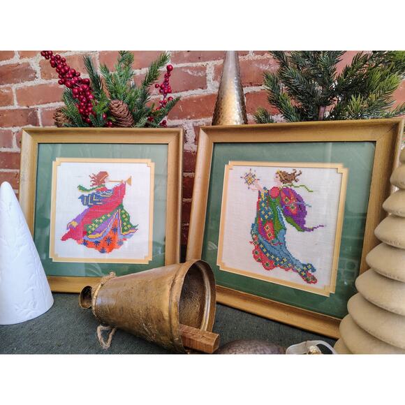 Vintage 1970s Needlepoint Angel Wall Art Set – Hand-Stitched Textile, Christmas - Picture 1 of 10